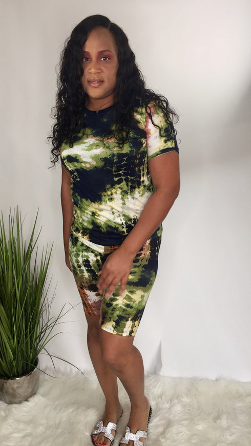 Commander |two piece tie dye biker short set (olive)