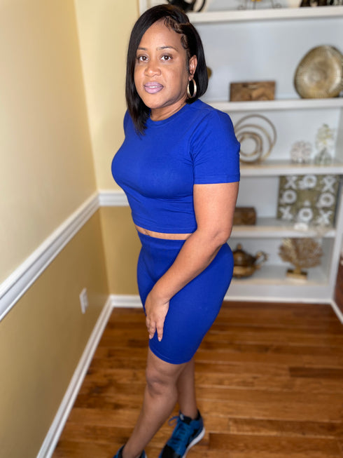 Over You - biker shorts and crop top (blue)