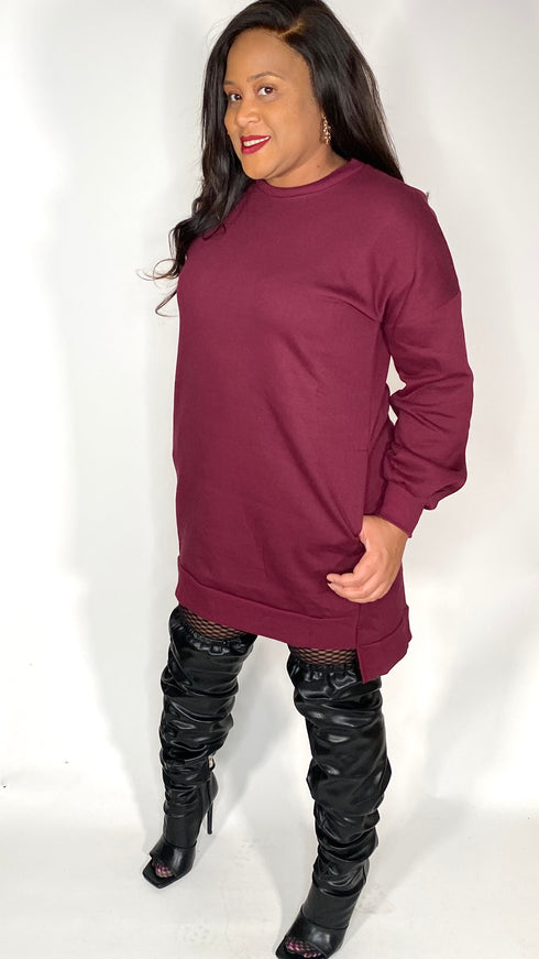 The Perfect Sweatshirt Dress-dark burgundy