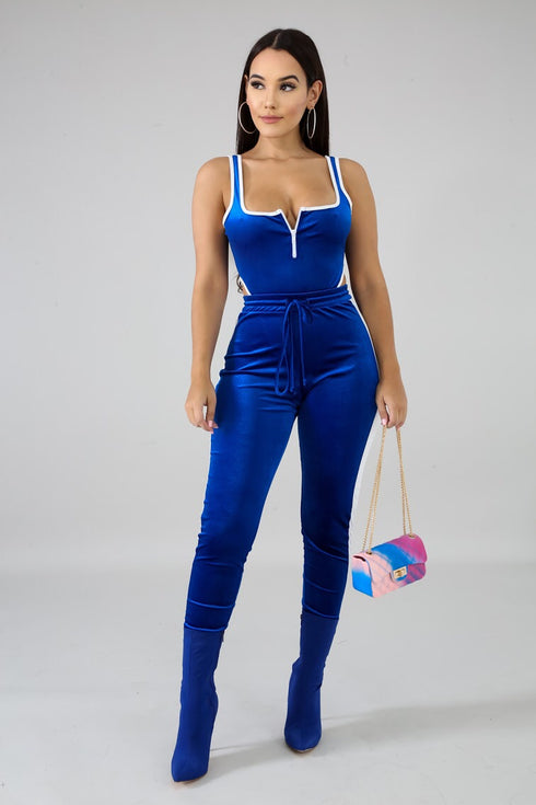 Night Owl| velour pant set (blue)