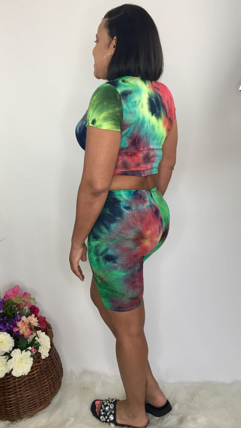 Skittlez | two piece tie dye biker set