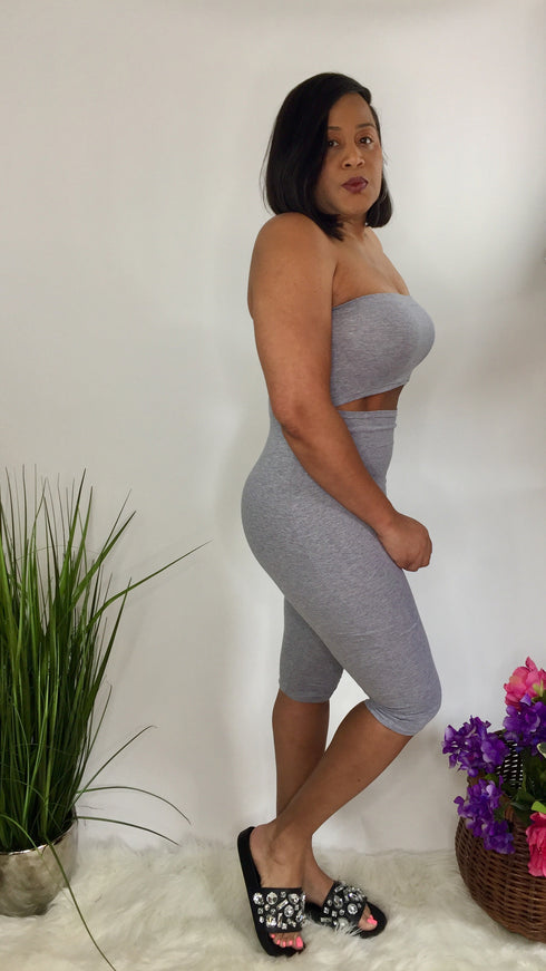 Tight Squeeze | strapless jumpsuit-heather gray
