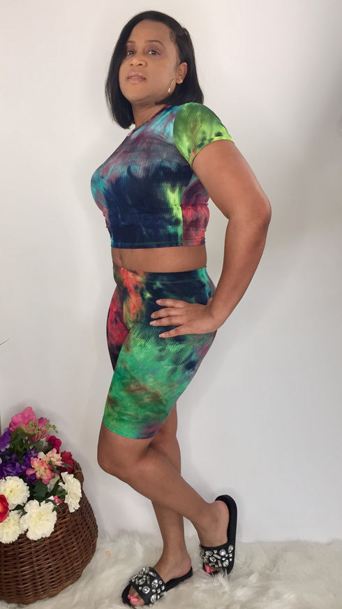 Skittlez | two piece tie dye biker set