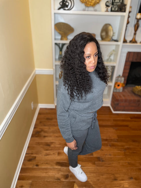 Best player- heather grey crop top and jogger set