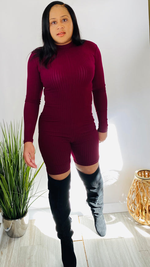 Into You - burgundy mock neck romper