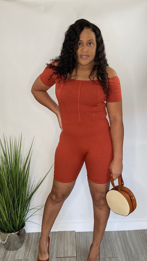 Never Settle | bodycon romper (rust)