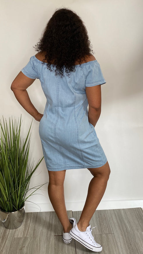 Denim Diva | off the shoulder dress
