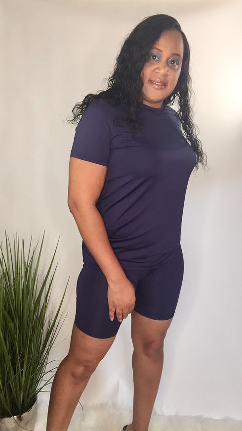 Chill Jersey navy blue biker short set