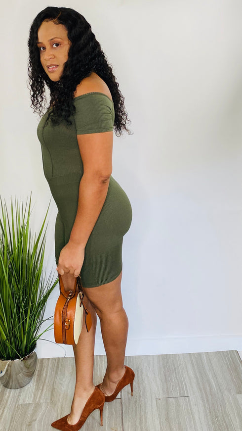 Never Settle | Bodycon romper (olive green)