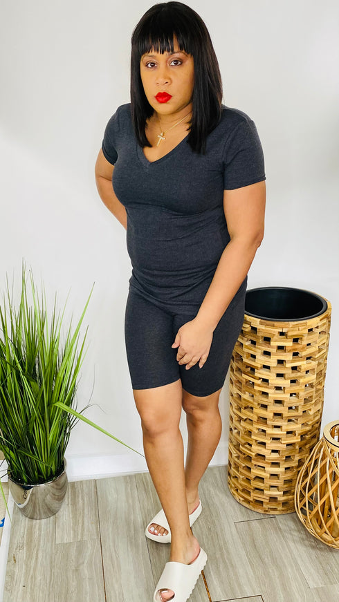 Baesic- charcoal biker short set