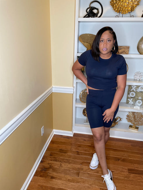 Over You - navy blue biker short set