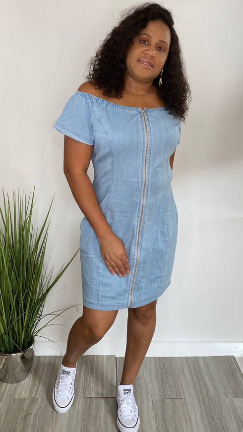 Denim Diva | off the shoulder dress