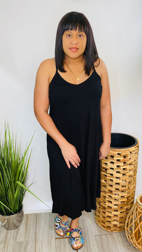 Slip Me On | black midi dress