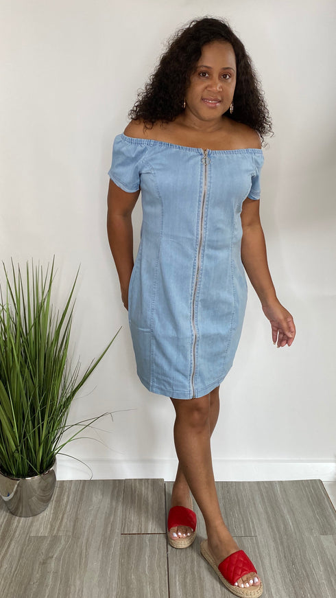 Denim Diva | off the shoulder dress
