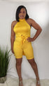 High Life |Mock neck top biker short set-yellow