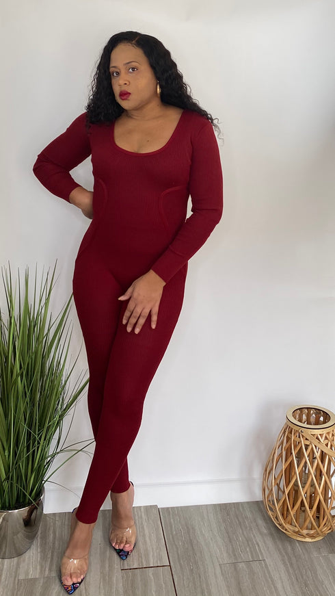 Act Accordingly long sleeve jumpsuit (burgundy)| A Dose of Style