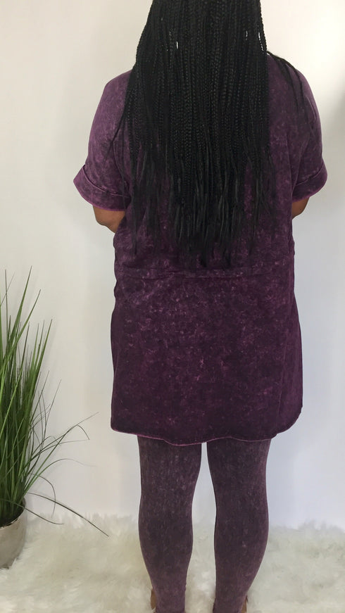 Live Your Life |Plus Washed Legging Set-Blackberry