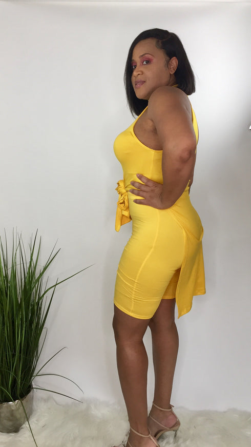 High Life |Mock neck top biker short set-yellow