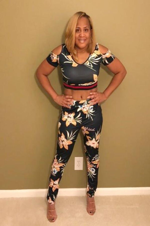 Secret Garden | Two piece floral set (navy)