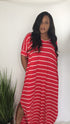Vacation Bound|plus size maxi dress -ruby/ivory