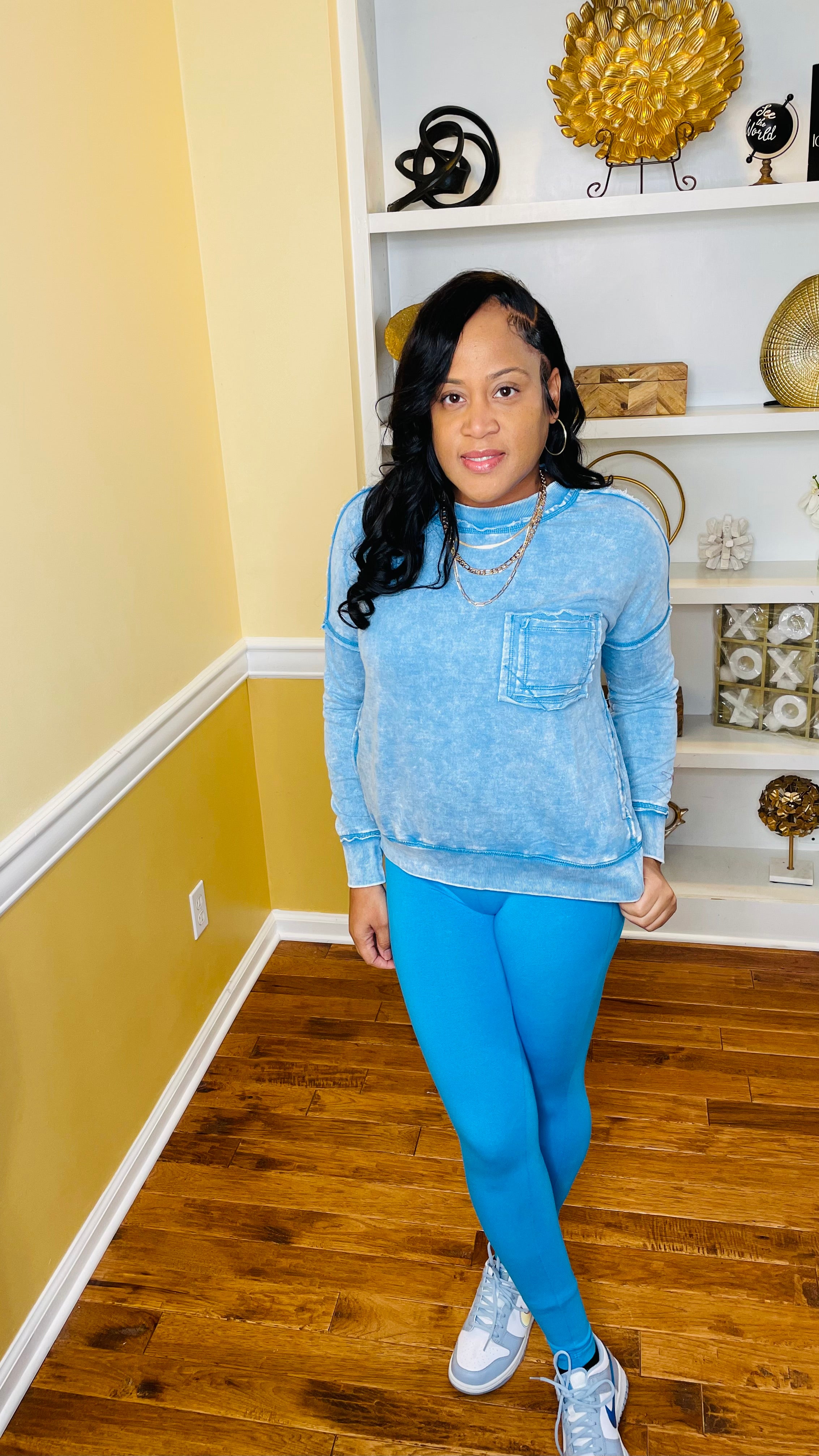 French Terry acid wash pullover & legging set deep sky – A Dose of Style