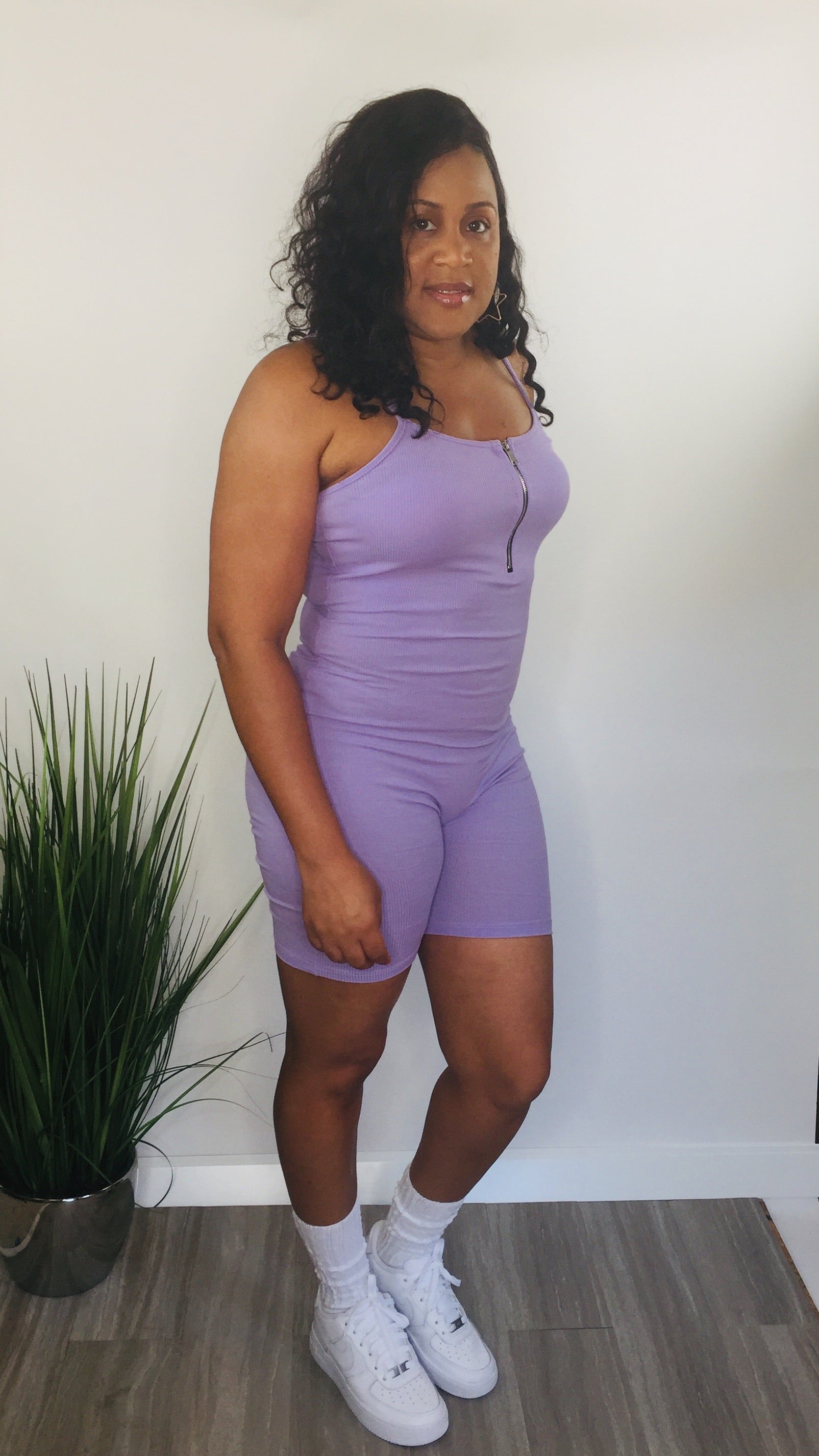 Apple of My Eye | lavender rib knit romper